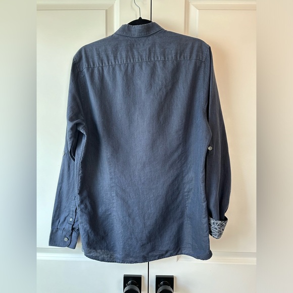 Ted Baker Men’s Linen & Cotton Blend Blue Long Sleeve Button Down Shirt (Sz 4/L) - Picture 2 of 8